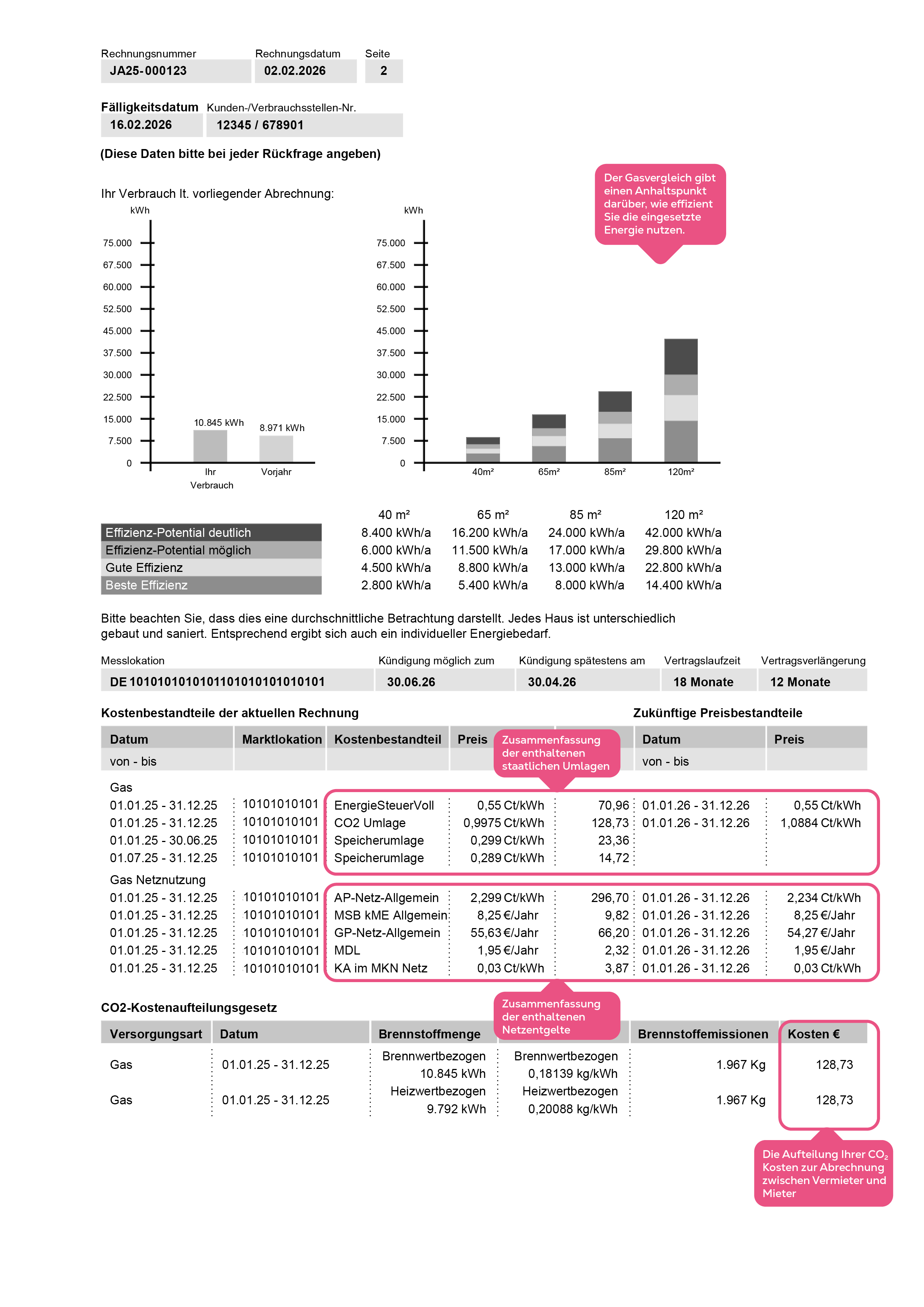 Rechnungsseite 2 – Details zu Entgelten